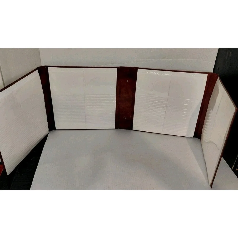 VTG Faux Leather Gold Maroon Fold Out Photo Card Collection Album Clear Sleeves
